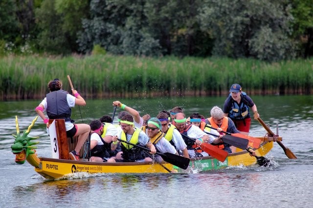 The instantprint team taking place in a charity dragon boat race