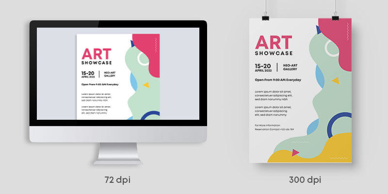 A screen and piece of paper showing the same design at different resolutions