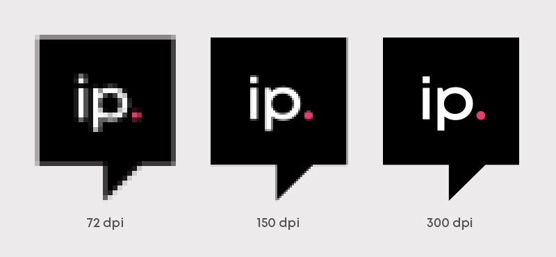 Three logos showing the different resolutions when using various dpi