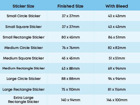 sticker size guide table