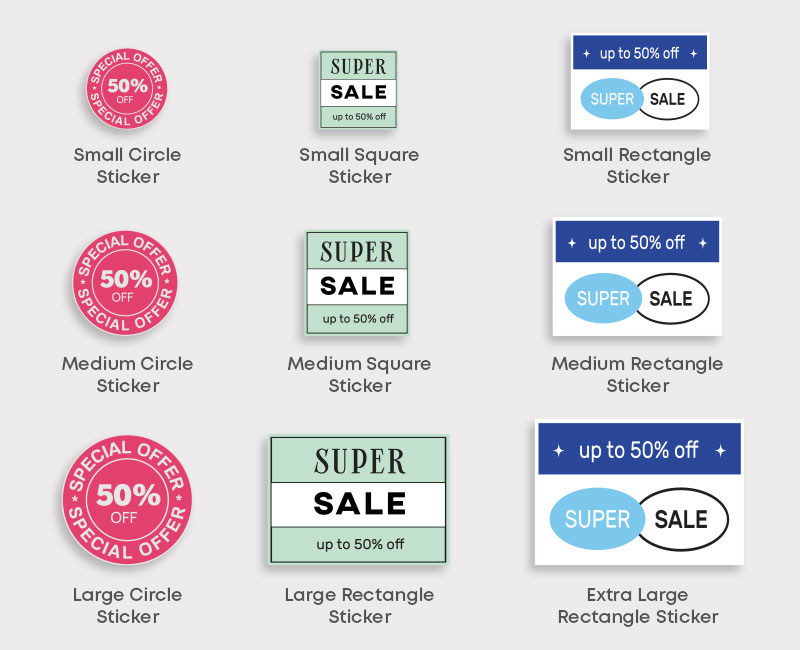 image showing a comparison of sticker sizes