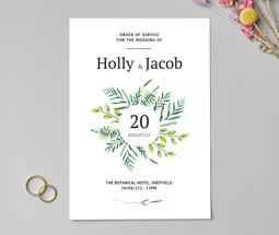 green eucalyptus wedding order of service design