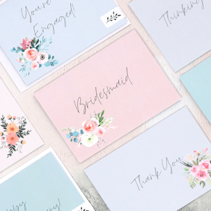 Floral wedding cards for bridesmaids and engagement wishes