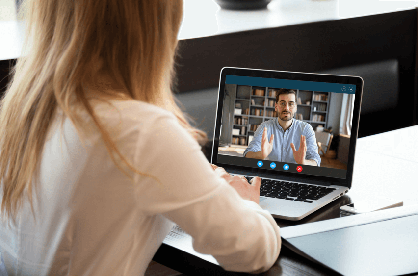 Woman on a video call at work