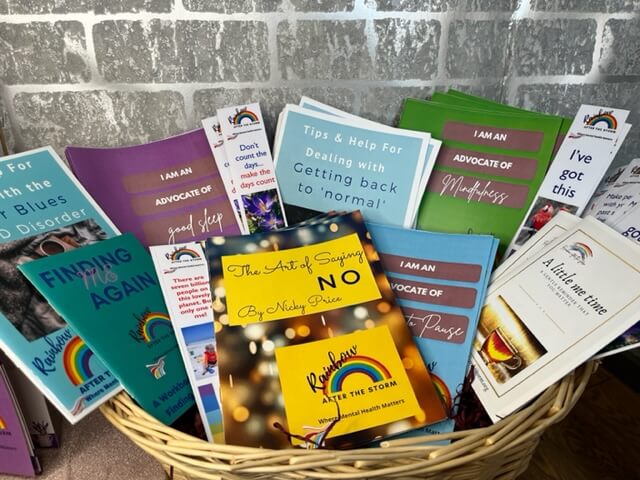 basket of mental health support pamphlets