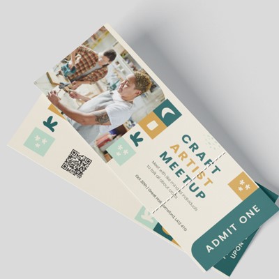 craft event admission ticket with a cream, yellow and green design