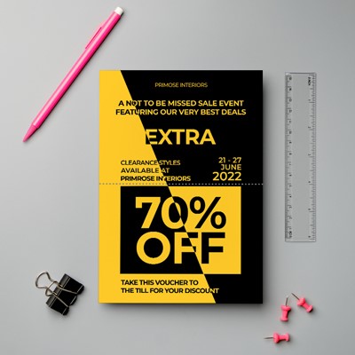 black and yellow perforated sales flyer