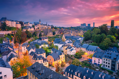 cityscape in luxembourg at sunset