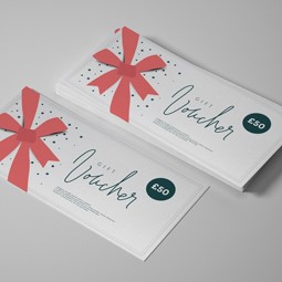 Christmas gift voucher design with a red bow