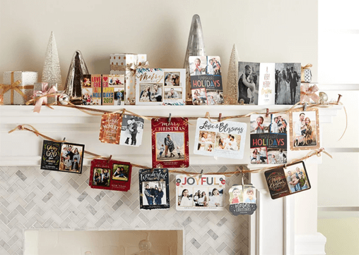 Christmas cards displayed on a mantelpiece 