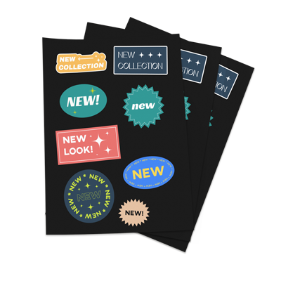 sticker sheets with various sticker designs for sales and new product promotions