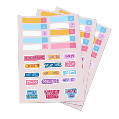 sticker sheets with calendar reminder and note stickers on it