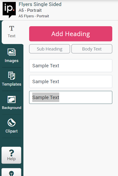Side bar text tool for designing print online
