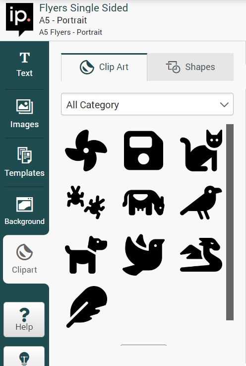 shape and clip art options in the design print online tool