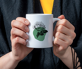 White ceramic mug printed with a full colour business logo