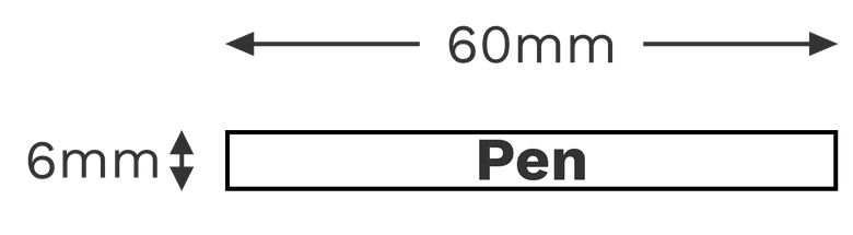 Branded pen artwork guide showing the 60 × 6mm print area