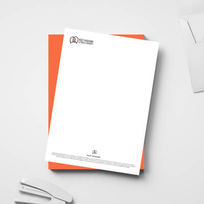 white letterhead with an orange background