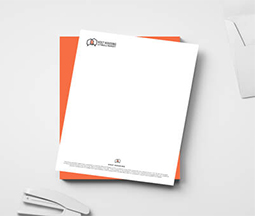 white letterhead with an orange background