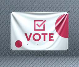 Large pink and white electoral vote banner