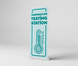 Temperature testing station roller banner
