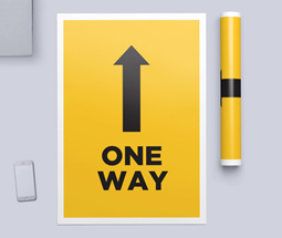 Yellow one way system signs