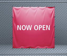 Pink Now Open PVC Banner