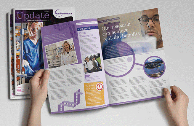 purple kidney research UK charity newsletter booklet