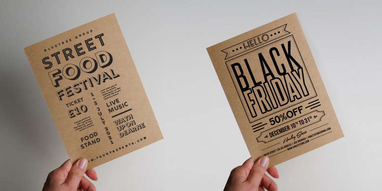 Black design on a Kraft flyer