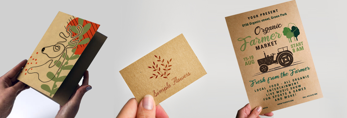 Kraft greetings card, business card and flyer