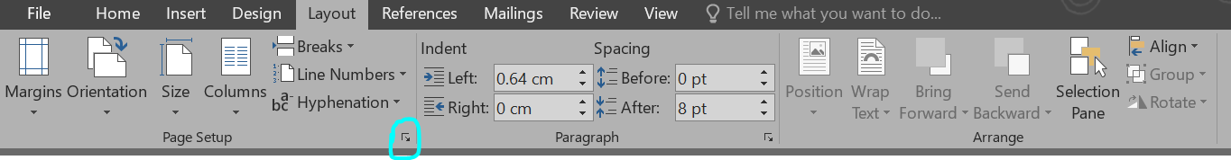 How to get to page layout in Word