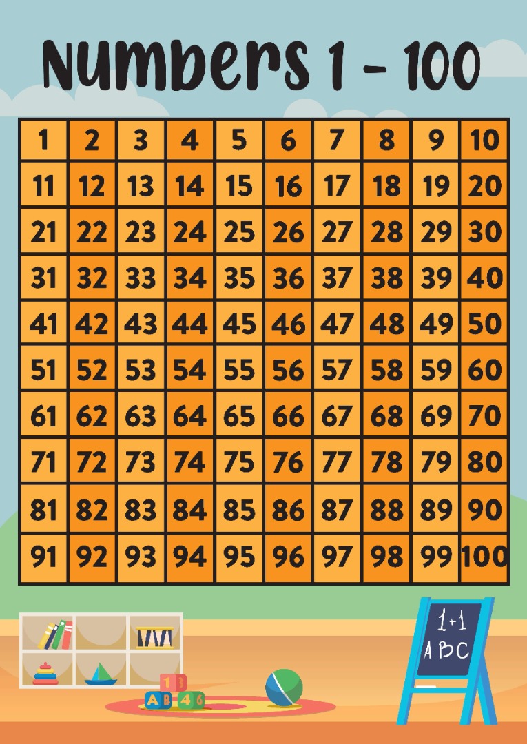 Orange number grid for counting up to 100