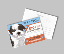 Blue printed postcards for god groomers