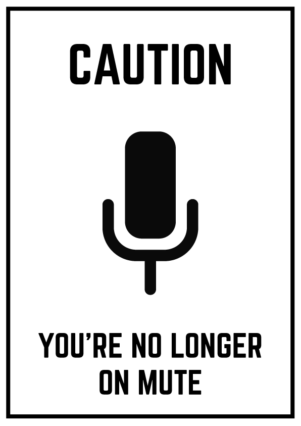 black and white sign with a mute button on it