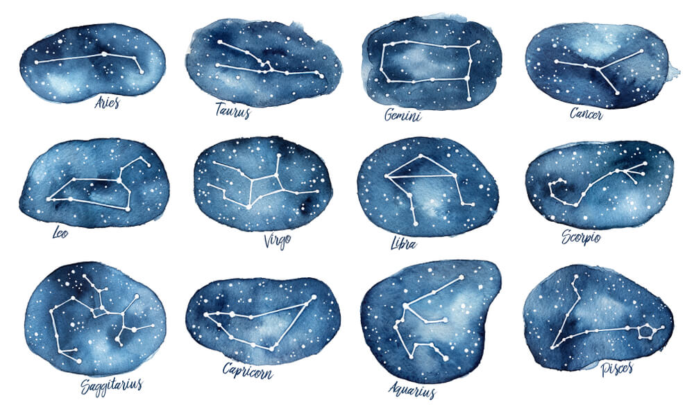 watercolour constellations for the sun signs