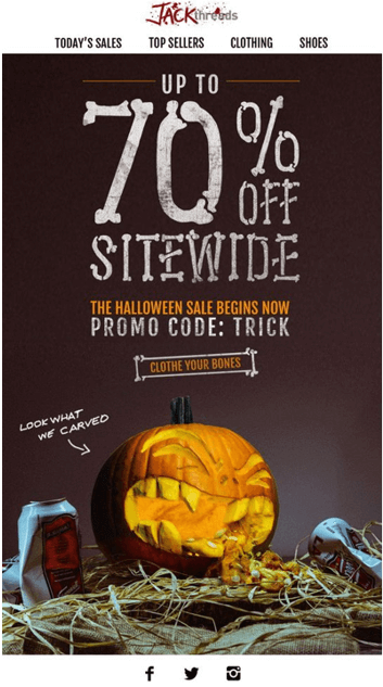 Halloween marketing sale email with a funny pumpkin theme